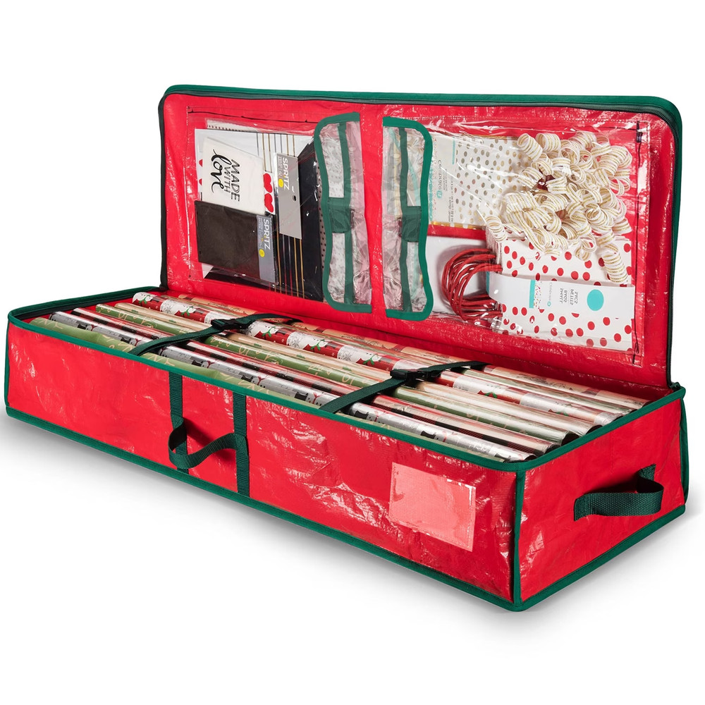 Wrapping Paper Storage Containers | Gift Wrap Organizer Under Bed Red