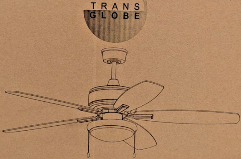 TRANS GLOBE 52" 5-BLADE CEILING FAN LIGHT KIT PULL CHAINS E26 BLACK & WALNUT