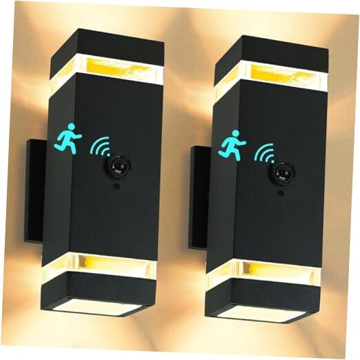 2 Pack Motion Sensor Outdoor Lights, Dusk to Dawn Warm Light 2Pack Black