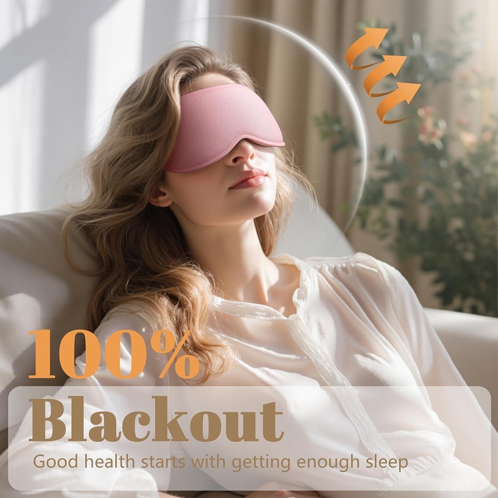 Blackout Sleep Mask, 3D Contoured, Soft Adjustable, Memory Foam (Pink)