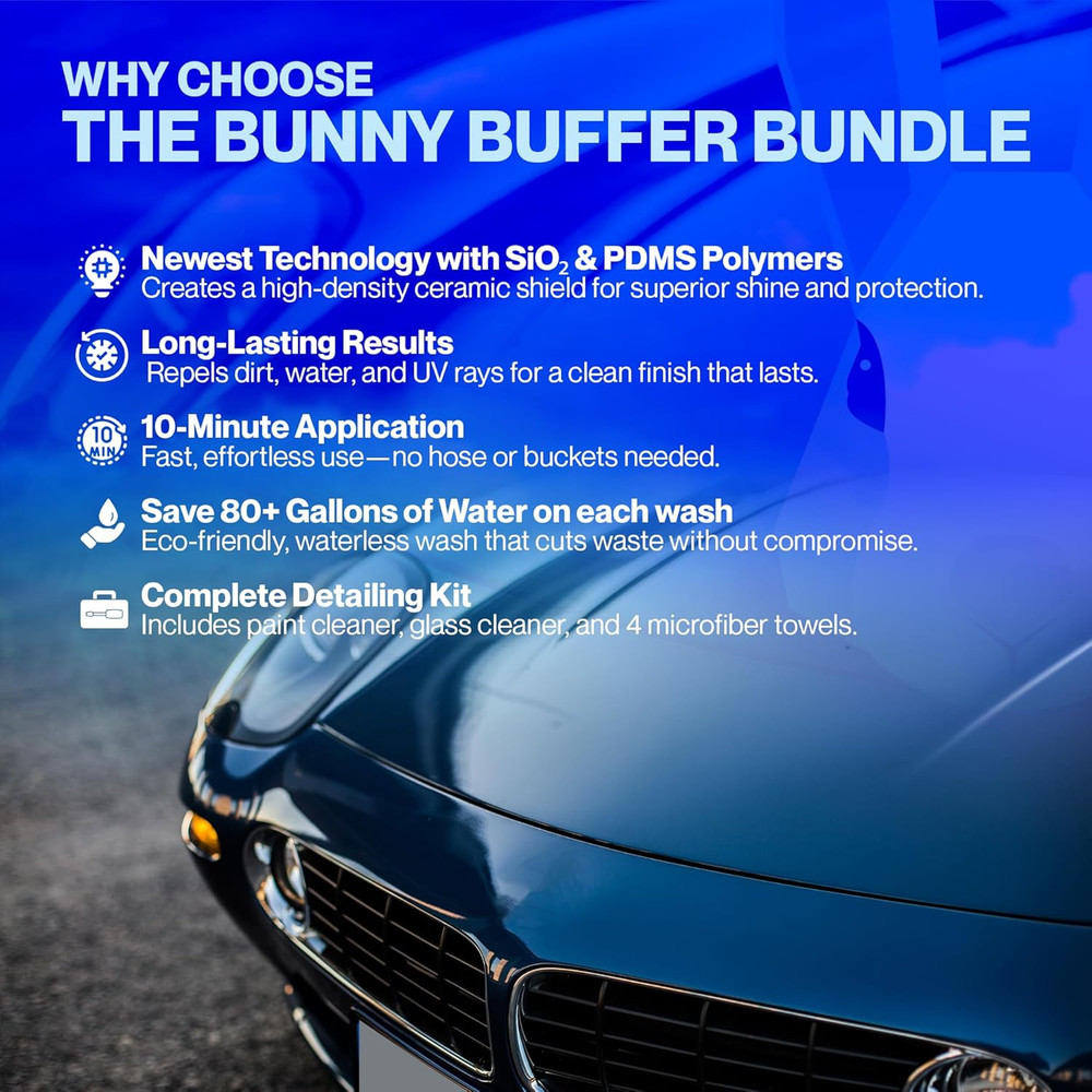 Bunny Buffer Bundle, Waterless Sio2 Ceramic Car Wash & Protect Kit with Auto Bod