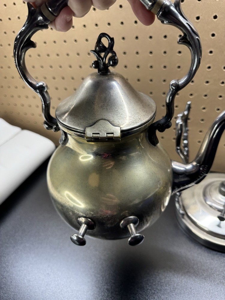 Victorian Silverplate Tilting Tea Pot Kettle With Stand Silver On Copper Hinge