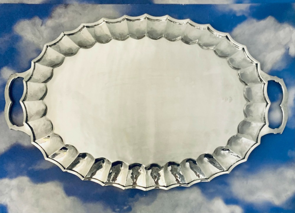 RARE LARGE MEXICAN SOLID 925 STERLING SILVER OVAL TRAY / PLATTER~ HEAVY !!!