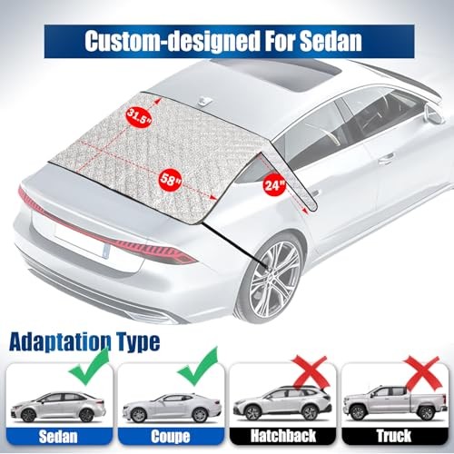 Car Rear Windshield Cover, 4-Layer Waterproof Back Window Protector For Sedan