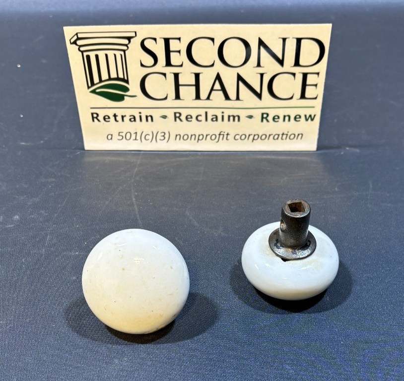 Pair Vintage White Porcelain Door Knobs 2"
