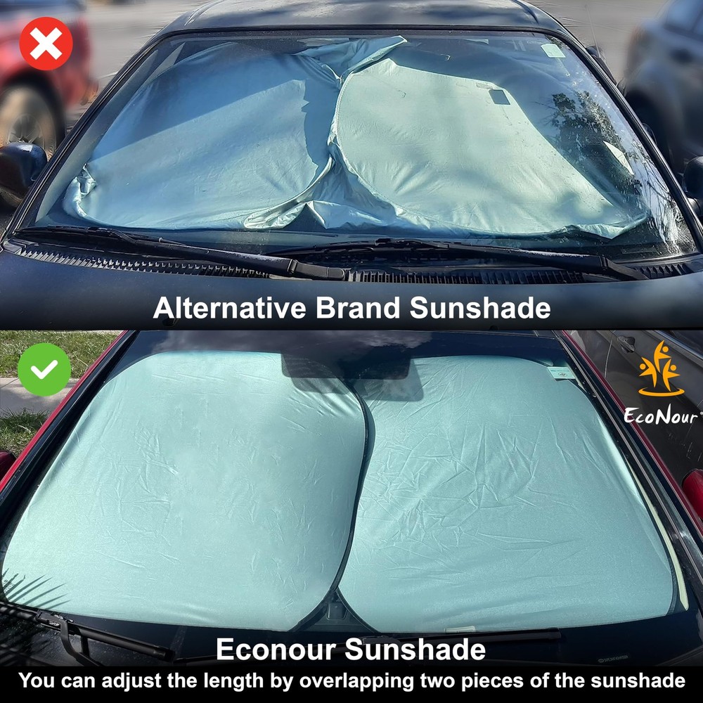 EcoNour Windshield Sun Shade Medium Size (31"L x 28"W) Medium, Black & Silver