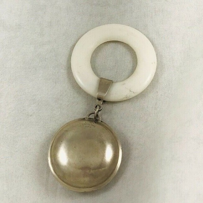 Sterling Baby Rattle w/Plastic Ring