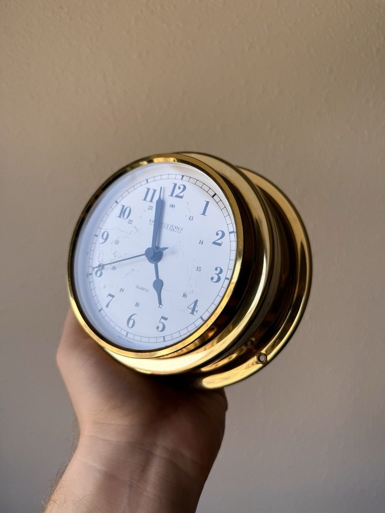 Weems & Plath Trident Mountable Brass German Quartz Clock West Germany Tested