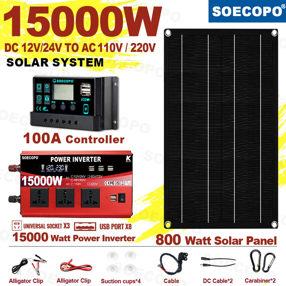 15000W Solar Inverter Kit | 800W Panel + Controller | 12V/24V to 110V/220V