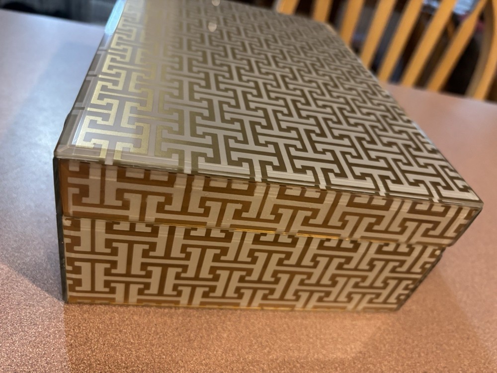 Rare Vintage Hermes - Like Geometric Pattern Rectangular Jewelry Box Gold
