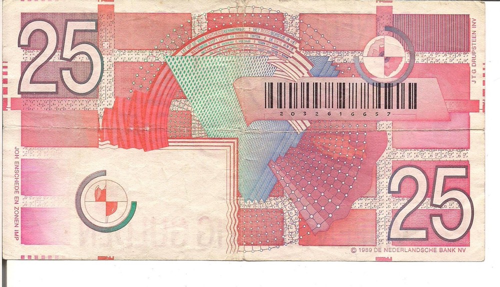 NETHERLANDS , 25 GULDEN, P#100, 1989
