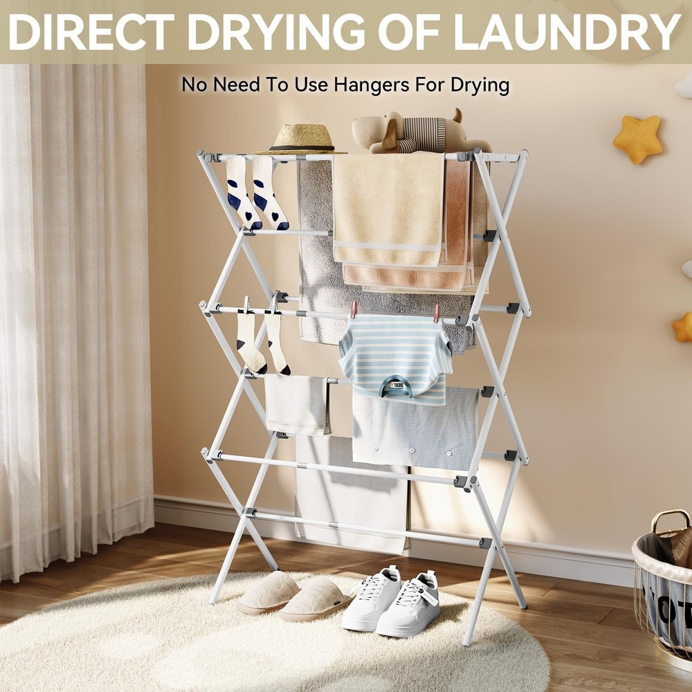Clothes Drying Rack, Foldable & Extendable Laundry Rack with Adjustable Size ...