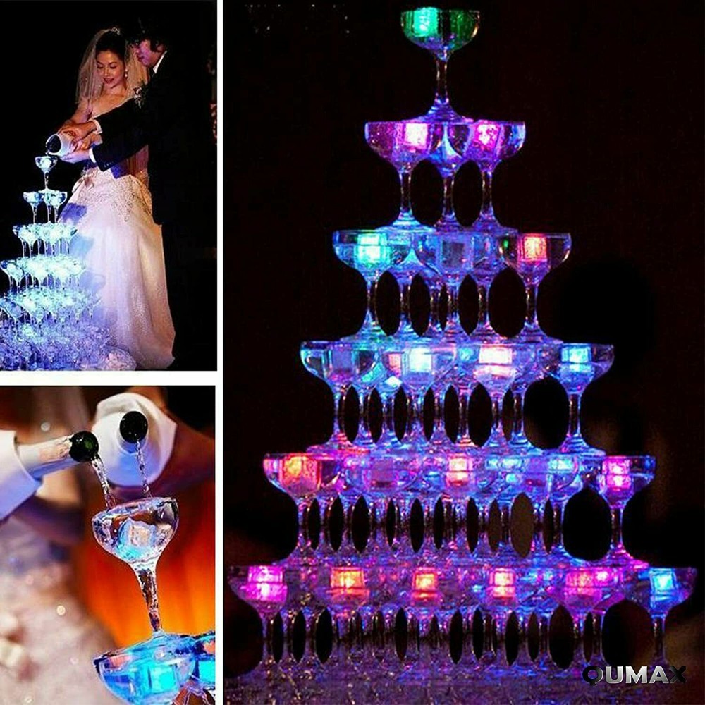 12 pack LED light up ice cube color control set solid color or rainbow flashing