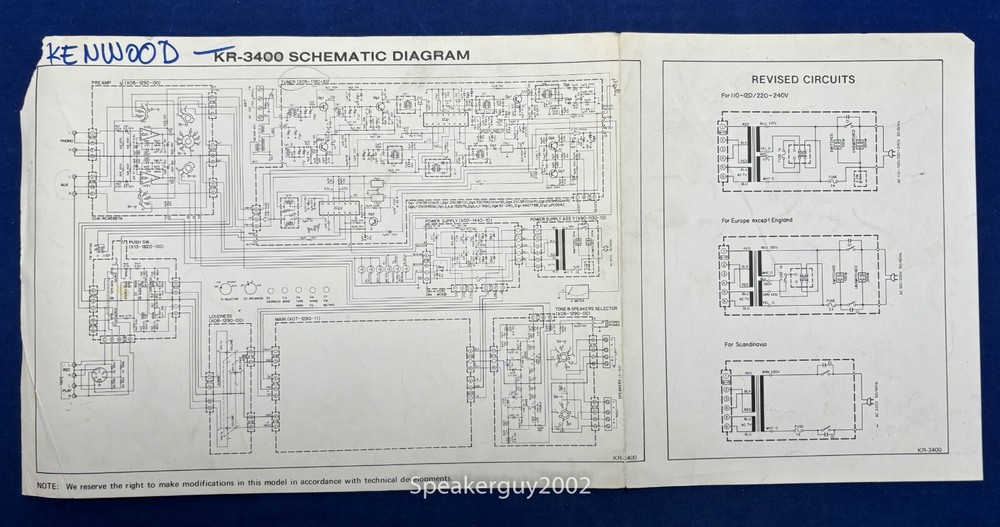Original Kenwood KR-3400 Receiver Foldout Schematic