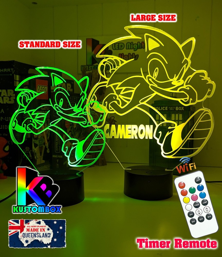 SONIC THE HEDGEHOG PERSONALISED NAME USB LED NIGHT LIGHT 7 COLOUR REMOTE CONTROL