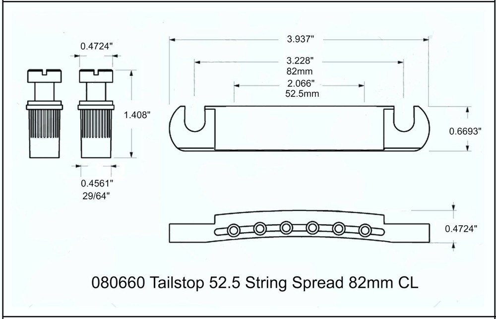 Tailstop with Posts 52.5mm Spread Gold 080660GD
