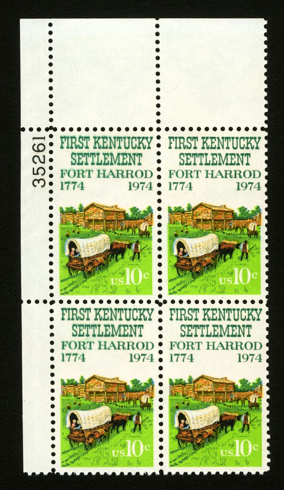 #1542 10c 1974 EFO First Kentucky Plate # Block Double Impression, Shift Errors
