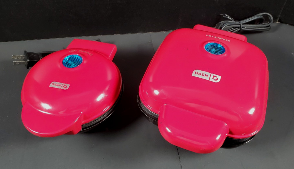 Red Dash Egg Bite Maker w/ 4 Molds & Dash Mini Waffle Maker