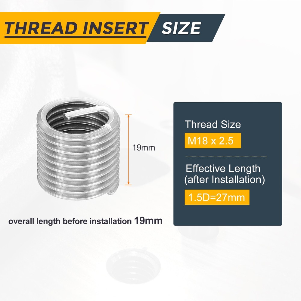 10pcs Wire Thread Inserts M18 x 2.5 x 1.5D Metric Helical Threaded Sleeve