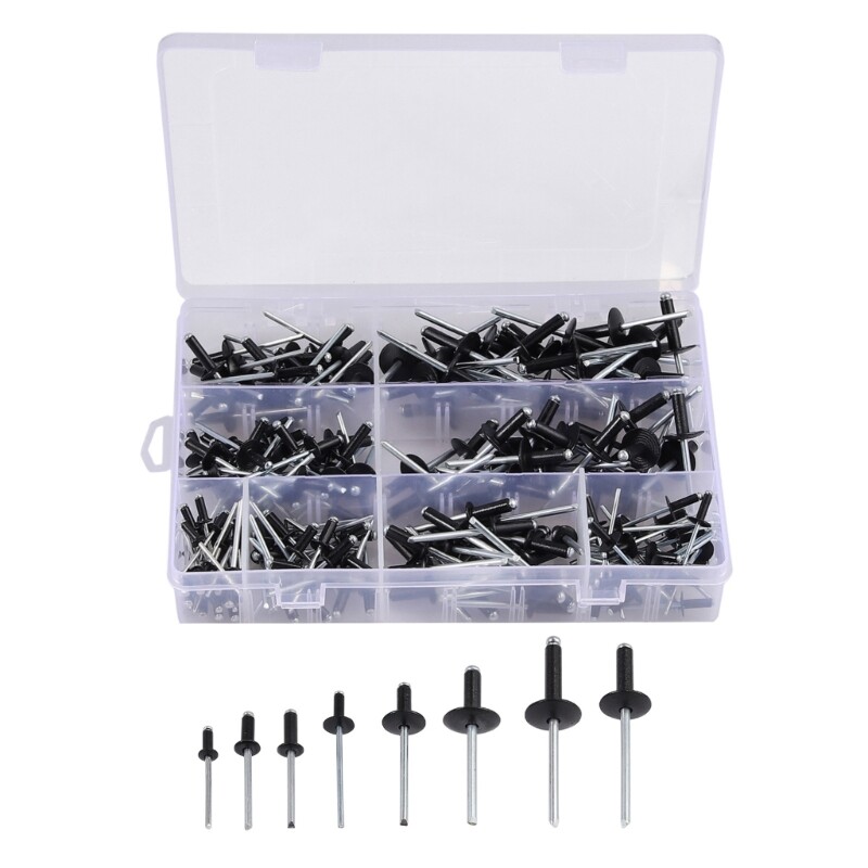 385pcs Metal Rivets Set Large Flanges Rivets Assortment with Storage Box
