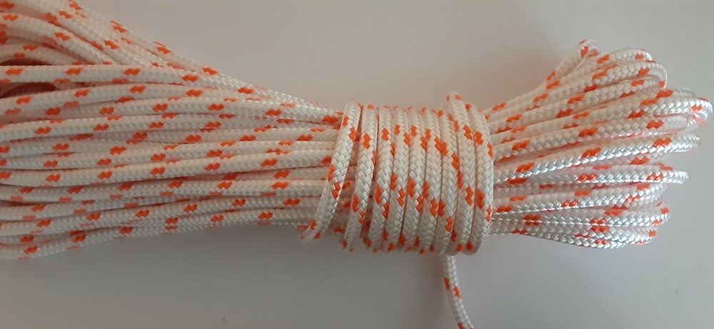 5/16 x 200 ft. Double Braid-Yacht Braid polyester rope hank. White/Orange