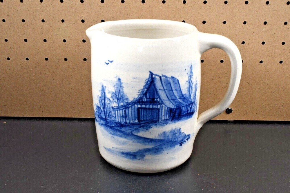 1994 Storie Pottery Pitcher Country Barn Scene