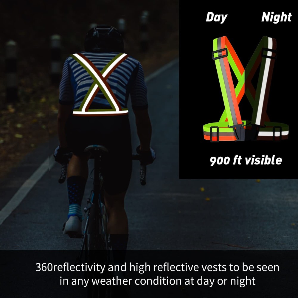 2pcs Reflective Vest, Adjustable High Visibility Reflective Green & Orange