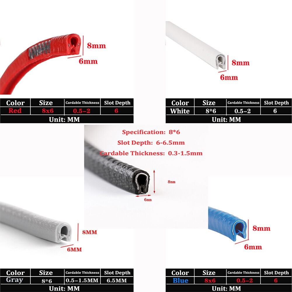 Rubber Guard Seal Edge Protector Strip U-Shape Red / Black Multi-Color Available