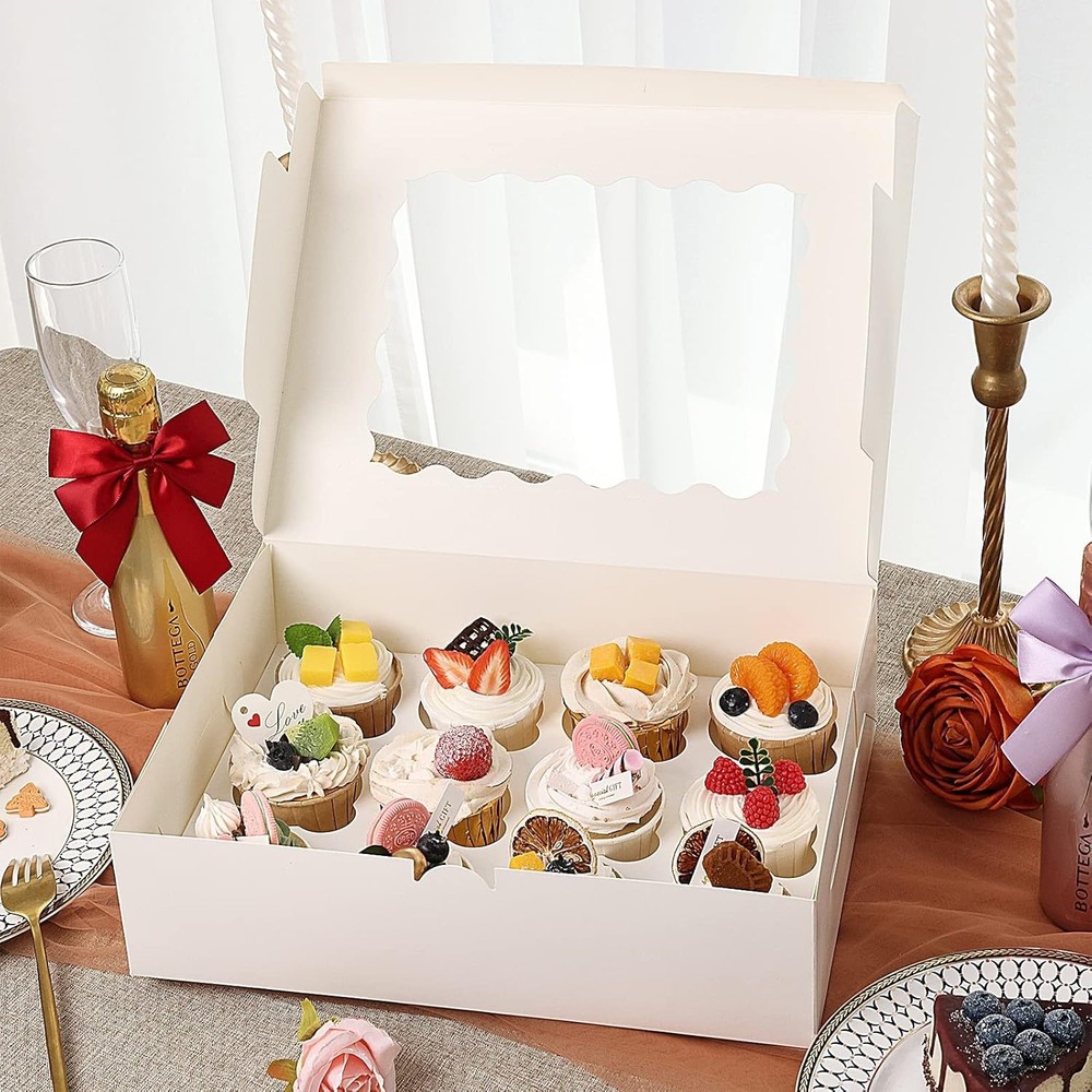 Sturdy 12-Cup Cupcake Boxes - 20 Count with Clear Windows for Perfect Display