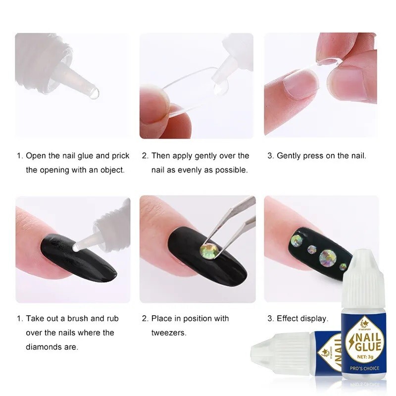 3g Nail Glue, Plastic Bottle, Colorless Liquid, 5 Count