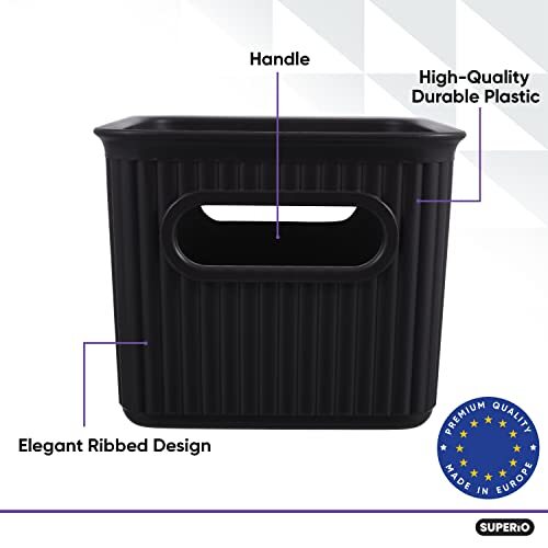 Superio 1.5 L Mini Ribbed Storage Bin- Plastic Storage Basket (Brown, 4 Pack)