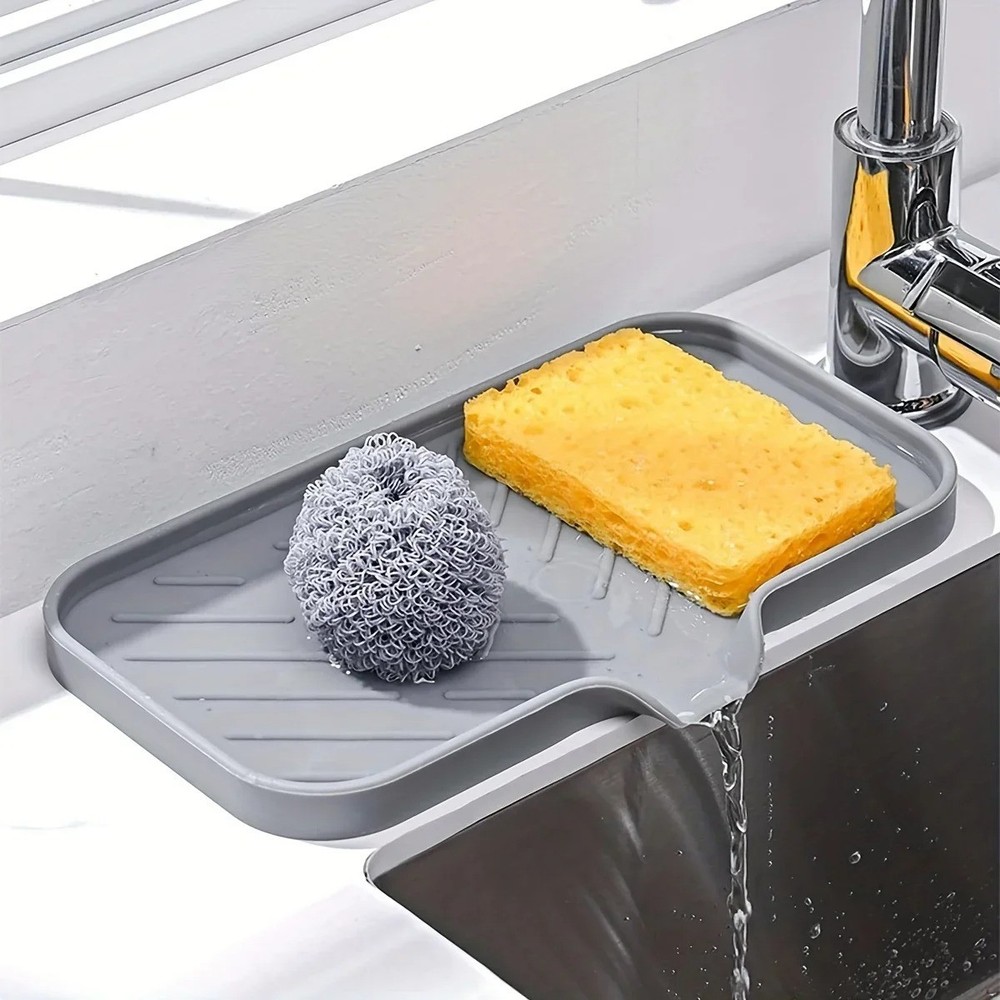 Silicone Soap Dish - Sponge Holder, Bathroom and Kitchen Sink Organizer Tray