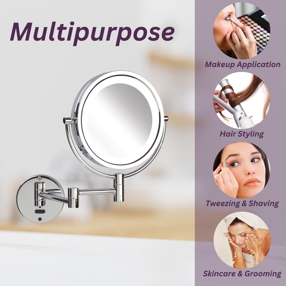 Sharper Image Wall-Mounted Lighted Motion Makeup Mirror - 8X-1X Magnification...