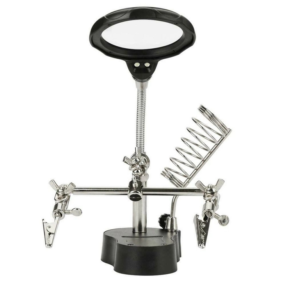 Adjustable Crocodile Clips Soldering Stand with Magnifier&LED for Precision Work