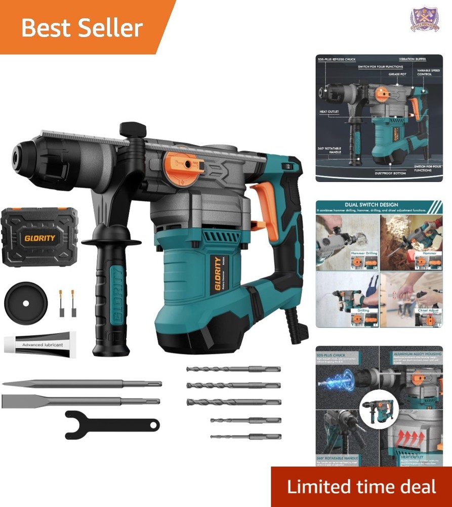Heavy Duty Rotary Hammer Drill 13 Amp SDS-Plus 4 Functions Variable Speed