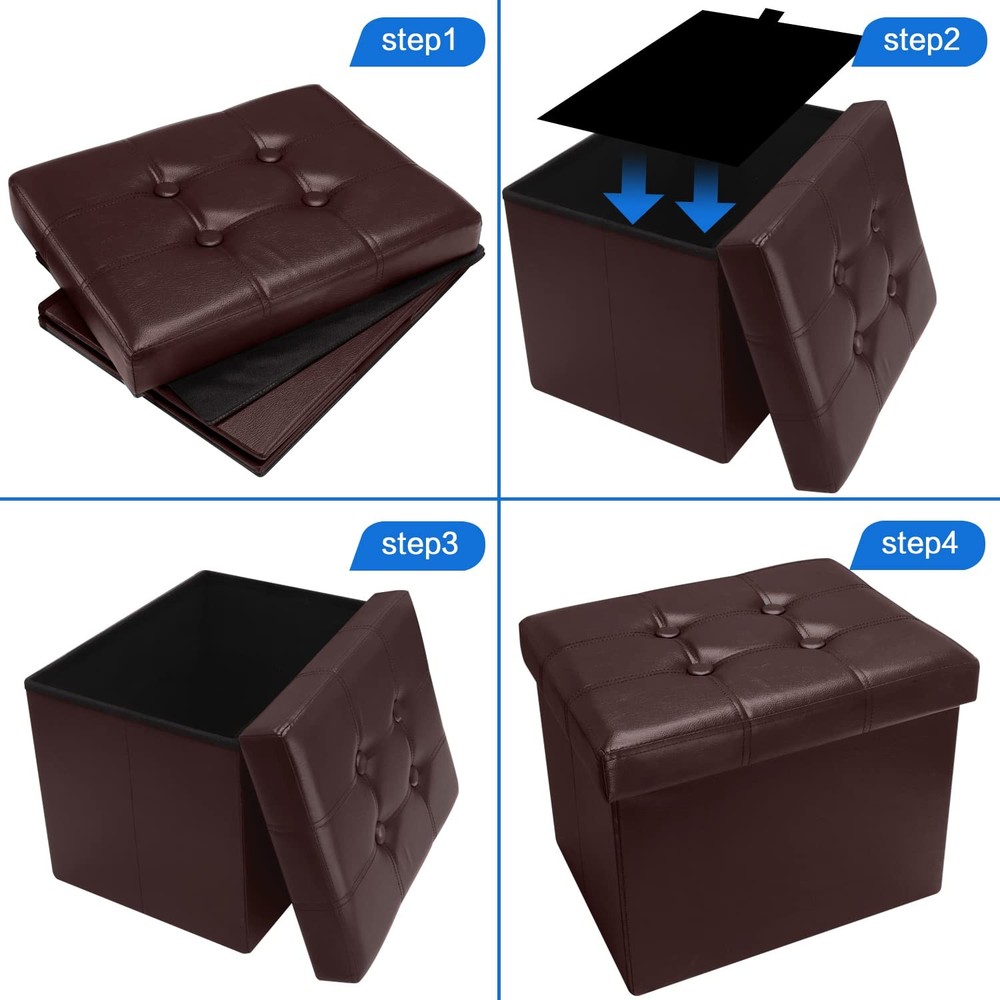 Faux Leather Storage Ottoman Foldable Multi Purpose Foot Stool Coffee Table