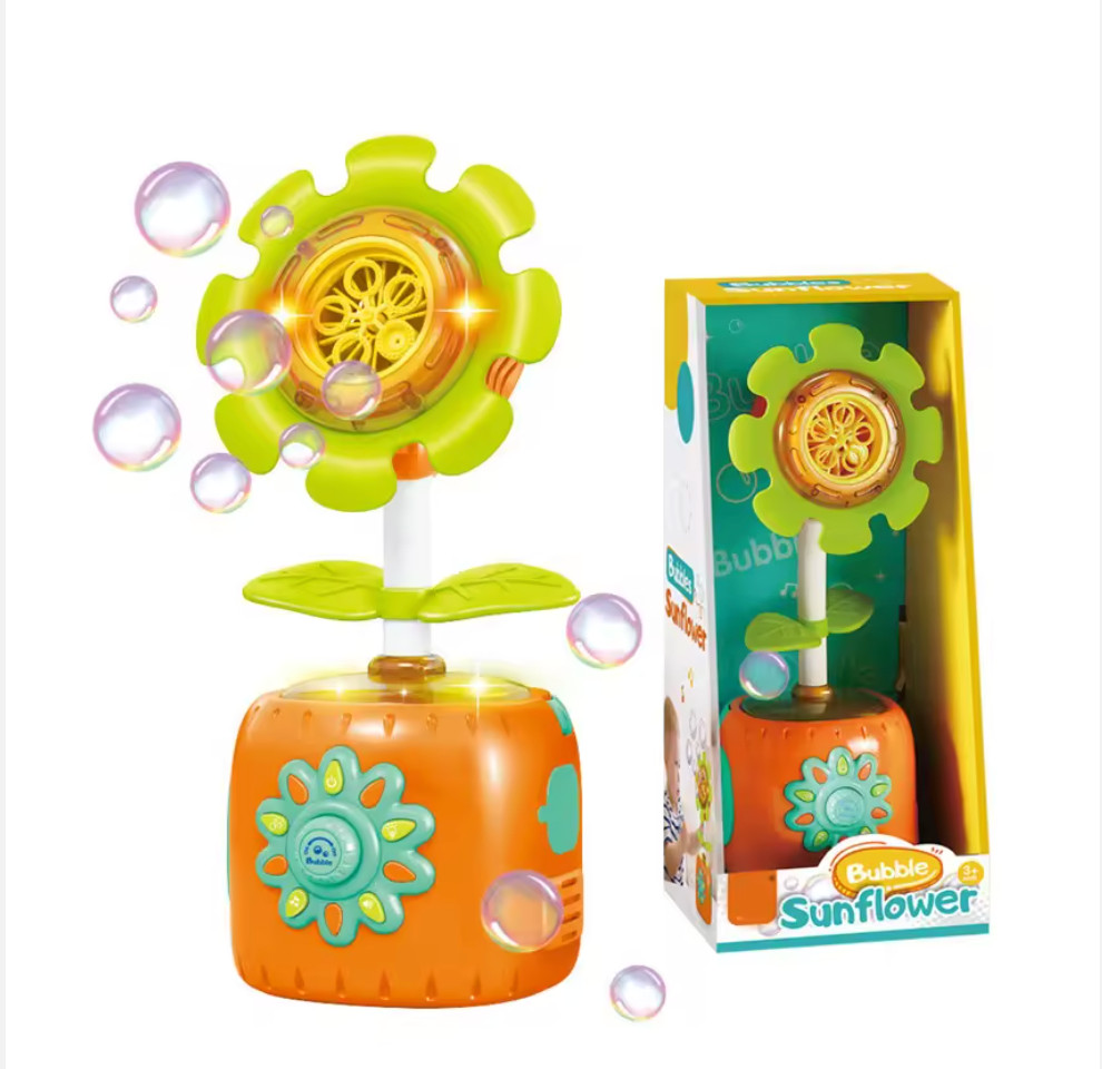 Sunflower Bubble Machine Toy w/ Music & Lights – Automatic Spinning Bubble Maker