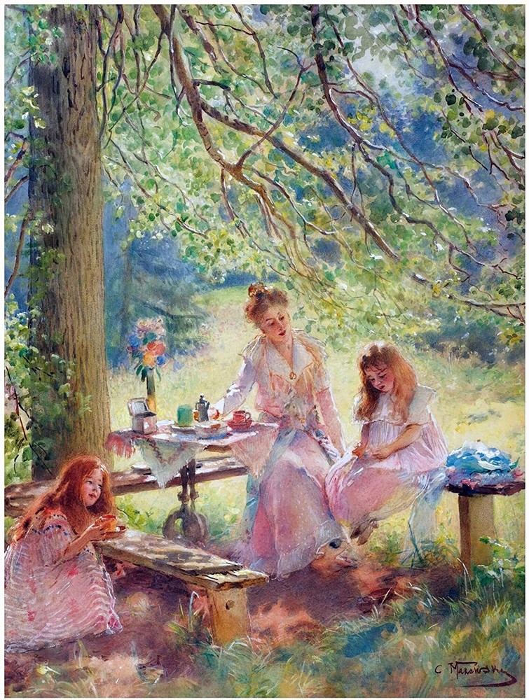 Artist's Wife Daughters K. Makovsky Tile Mural Kitchen Backsplash Marble Ceramic