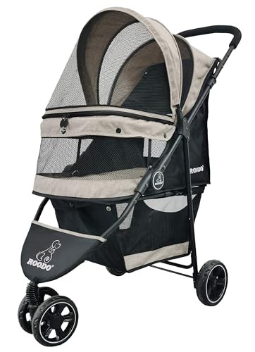 3 Wheel Dog Pet Cat Stroller Best Lightweight Foldable Compact Light khaki