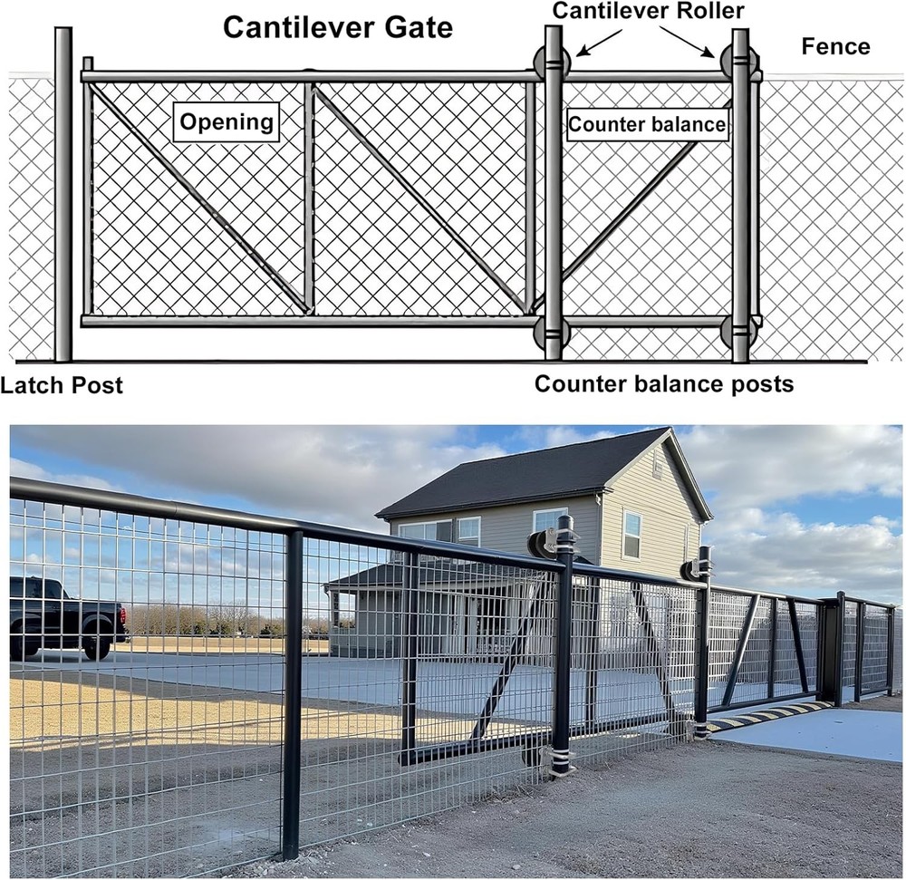 Sliding Gate Rollers, Nylon Cantilever Rolling Hardware for 4" Square Post x 2"