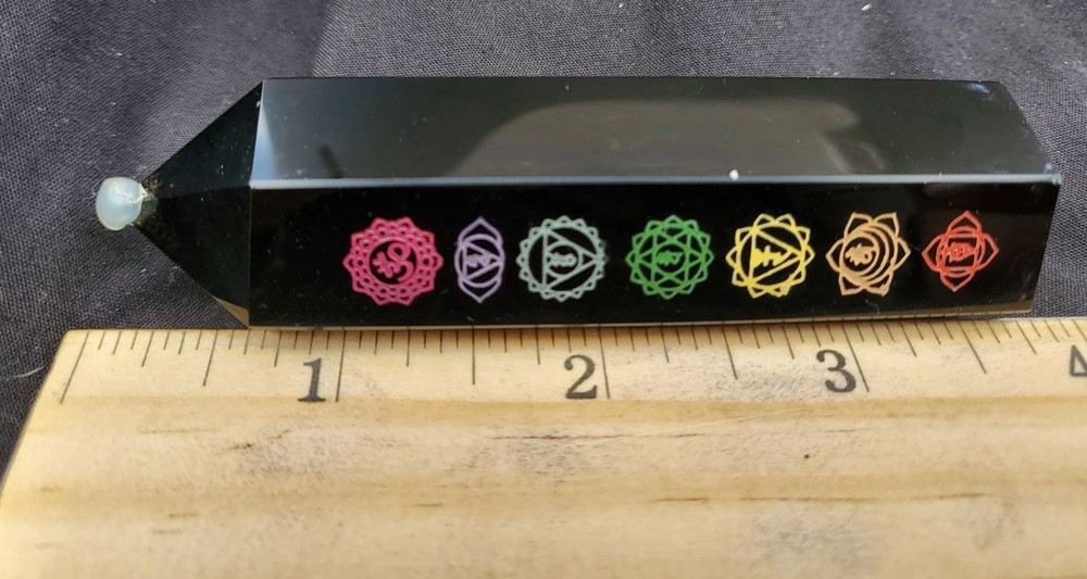 Obsidian Tower Point Carved Chakra 3.7 "