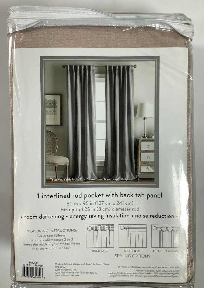 Peri Home Simone Interlined Rod Pocket Back Tab Panel Curtains 50"x95" NEW! N
