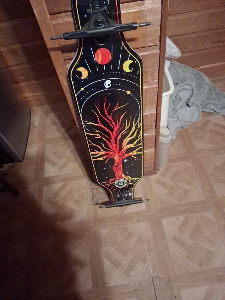 Longboard Skateboard with Cosmic Tree Graphic Design