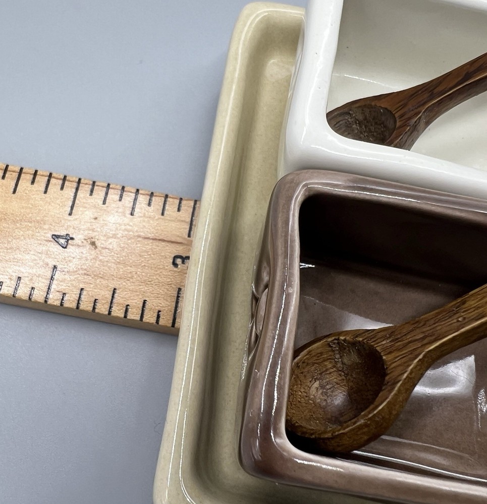 Pottery Barn Studio Barbara Eigen Ceramic Salt & Pepper Cellars Wood Spoons