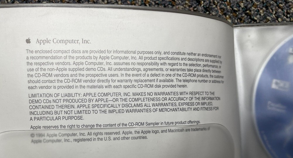 Vintage Macintosh 1994 CD-ROM Compact Discs Folder with 5 Discs