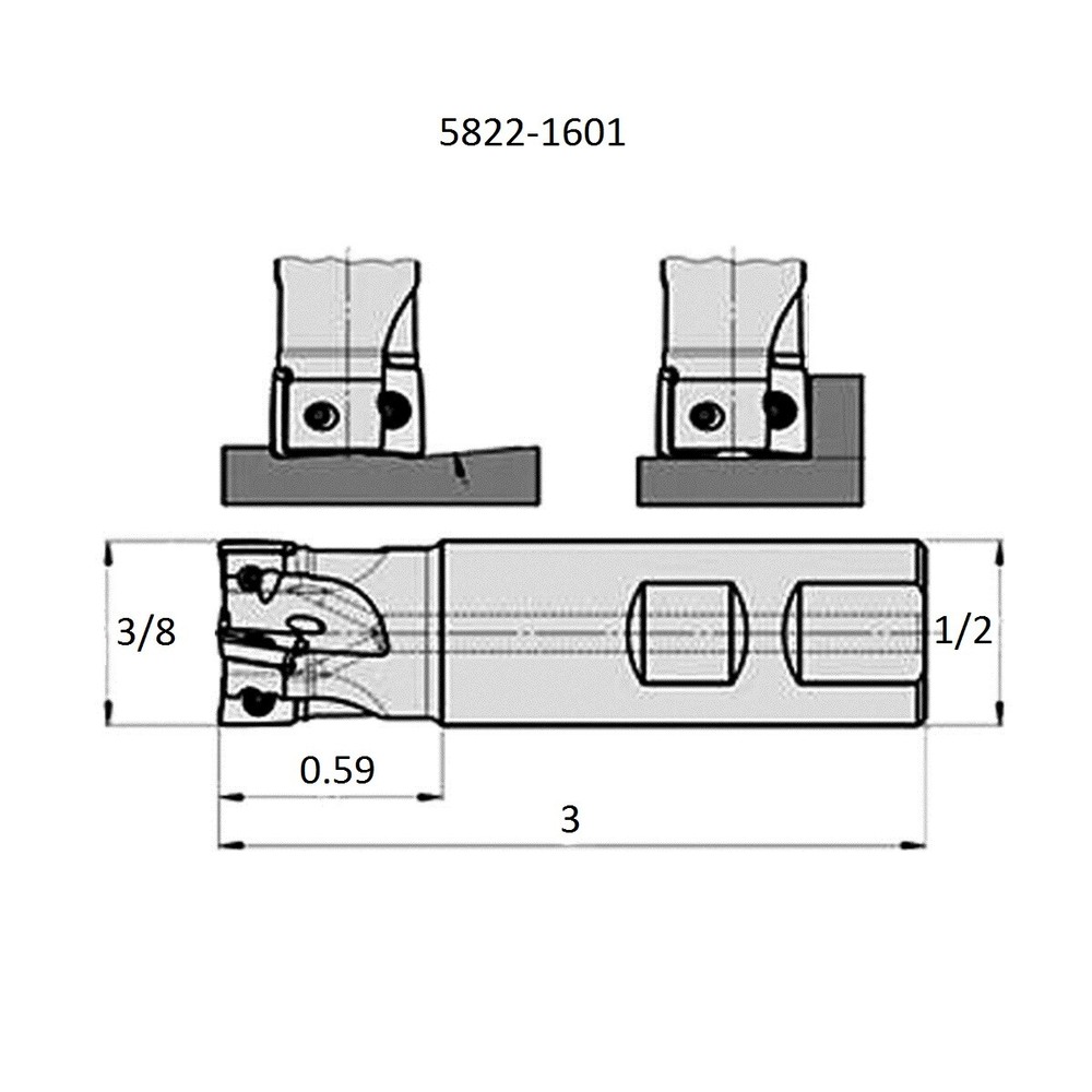 3/8" SQUARE SHOULDER COOLANT-THRU INDEXABLE END MILL (5822-1601)