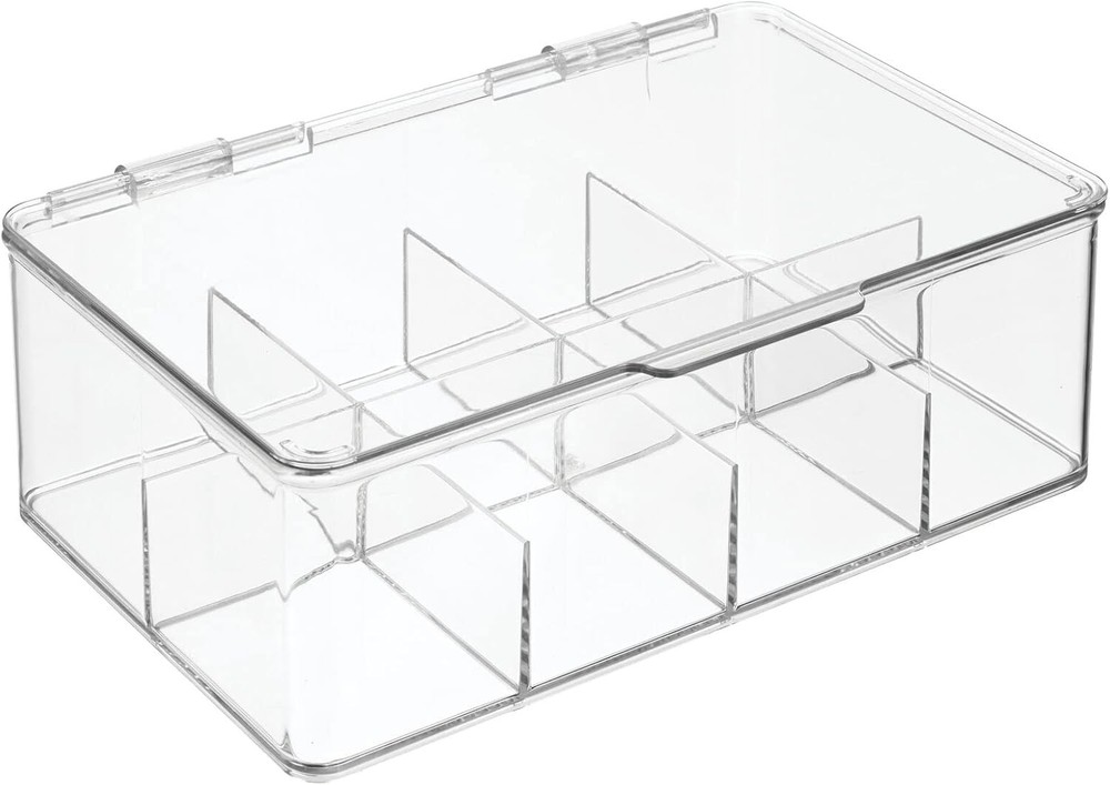 Single Serve Tea Bag Storage Box W/ Divided Compartments & Clear Lid