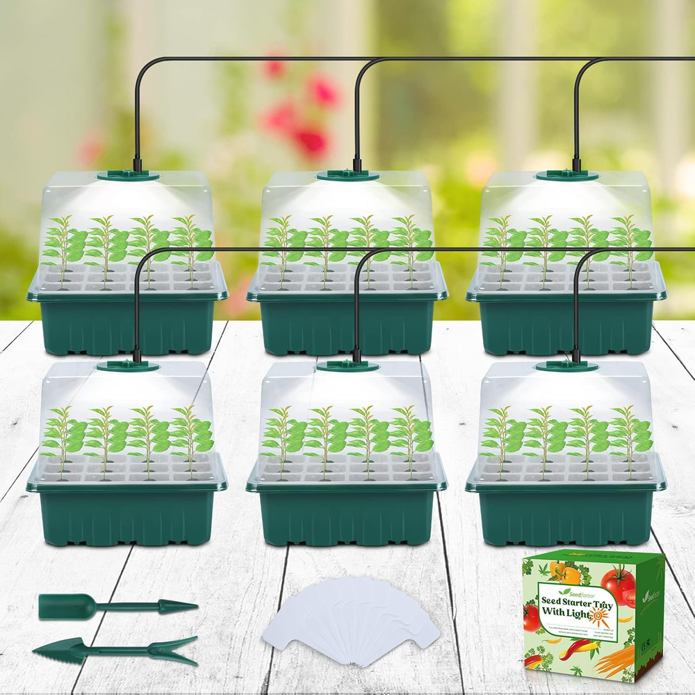 Seed Starter Tray with Light, 6PCS Seed Starter Kit with Grow Light, Seedling St
