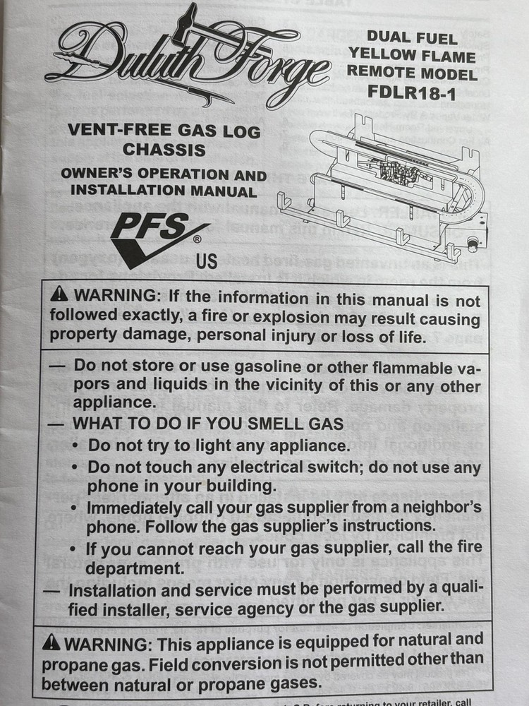 Duluth Forge Propane/Natural Gas Remote Control Gas Log Burner Set