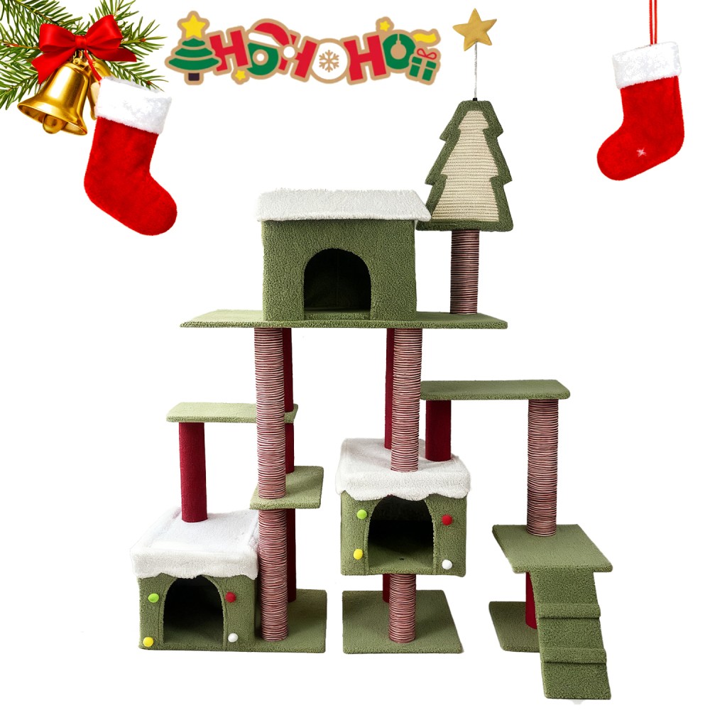 Christmas Cat Tree with Scratching Posts & Hideouts - Multi-Level Playground